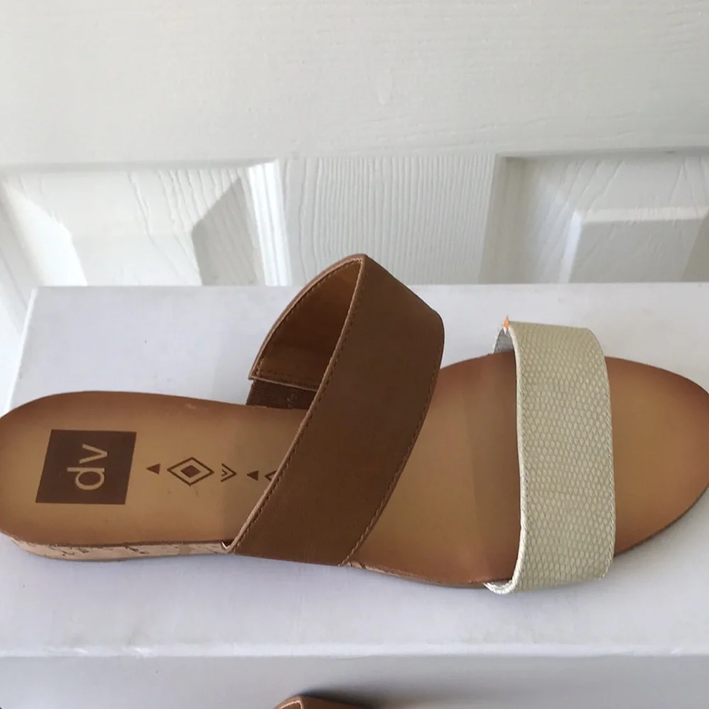 DV by Dolce Vita Two-Tone Tan and Cream Wedge Slide Sandals
